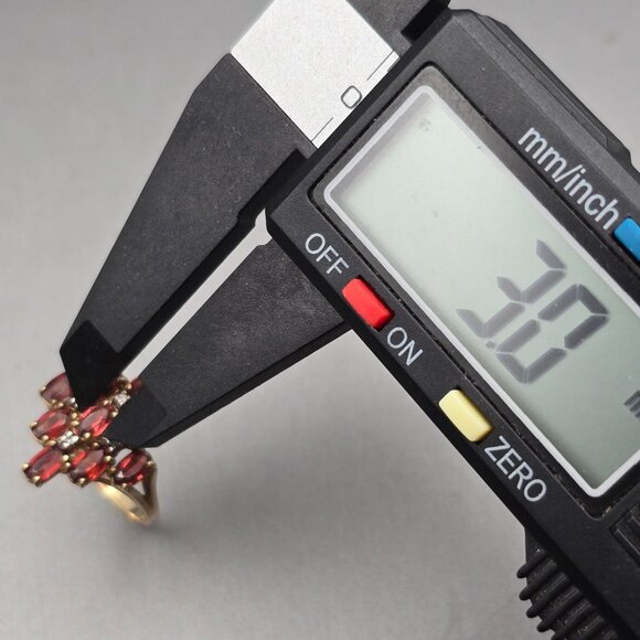 10K Yellow Gold Garnet & Diamond Ring Size 7 Signed CI 9 Oval Gemstones 3.03g - Picture 8 of 12